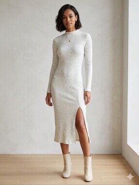 Mango Ribbed Knit Side-Slit Midi Dress. Size US 4.